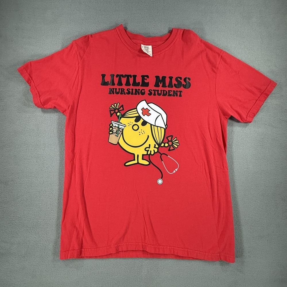 Comfort Colors Little Miss Nursing Student Red Graphic T-Shirt Crew Neck Large